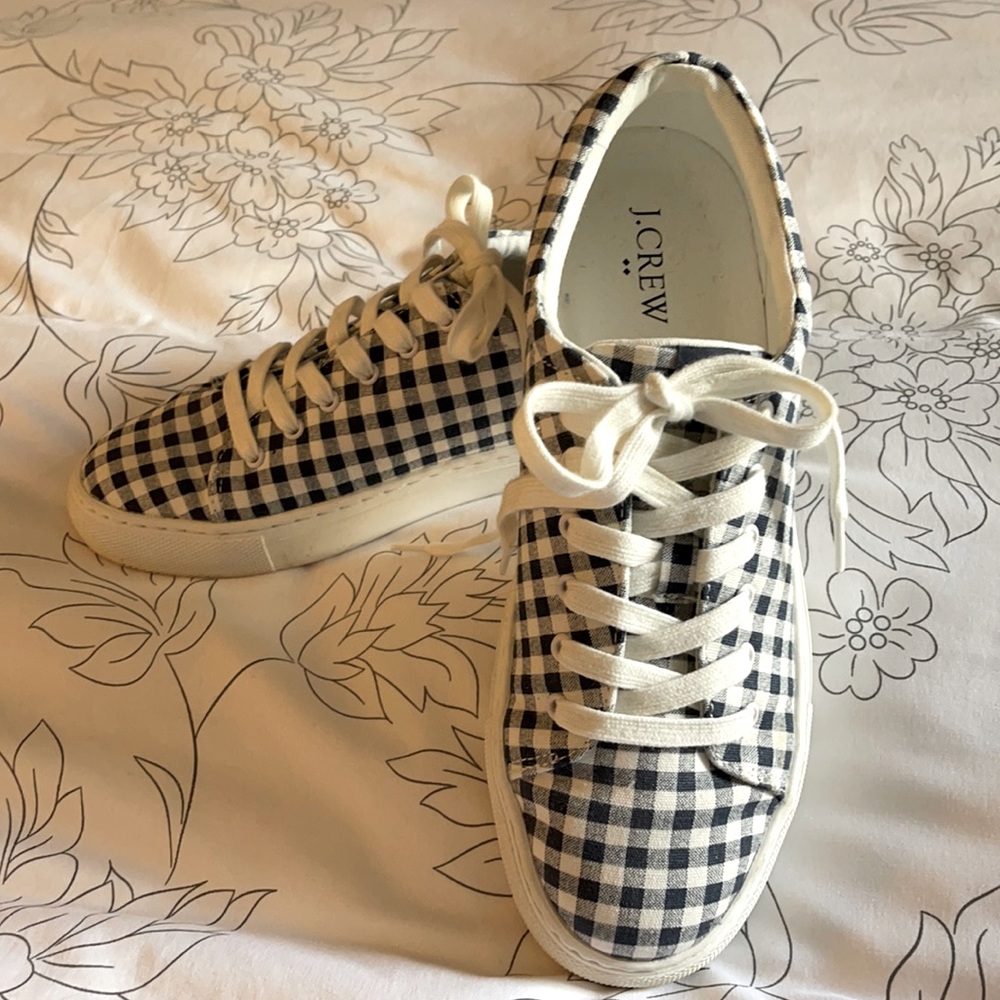 EUC jcrew blue and white checker sneakers